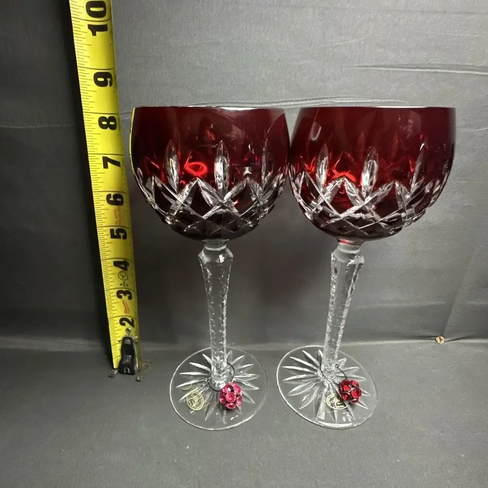 8 Ajka Crystal Cobalt Blue, Red,Green,Purple Cut-to-Clear Hock Wine Glass